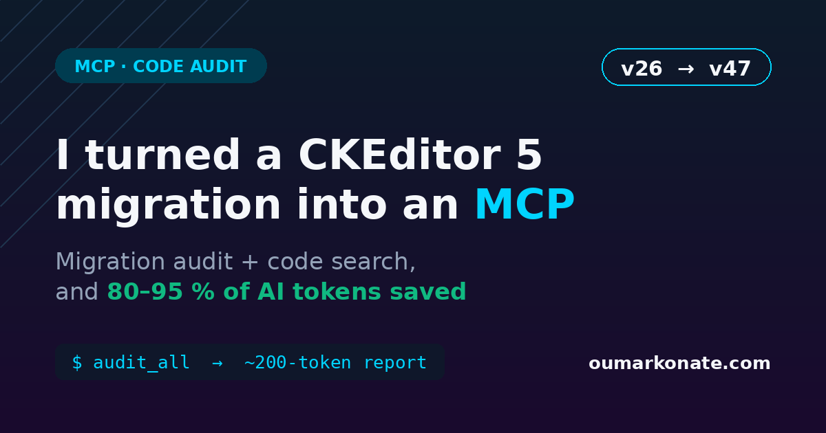 CKEditor 5 v26 to v47 migration audited by an MCP server, 80 to 95 percent of AI tokens saved